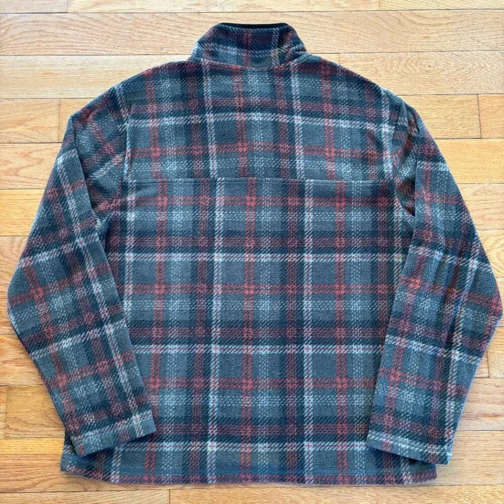 JACHS New York Mock Neck Fleece Pullover‎ Mens M Grey Plaid Cozy Snap Button